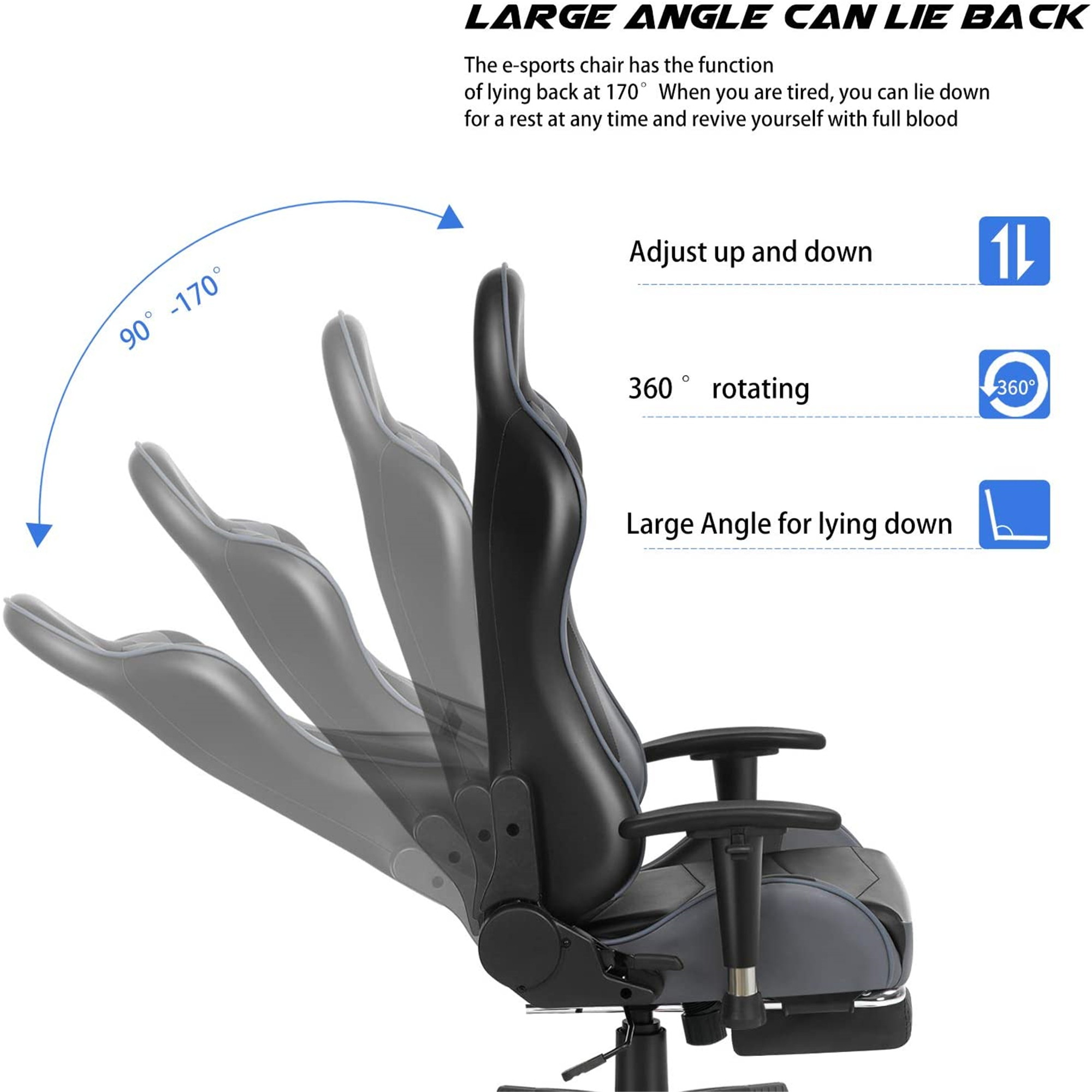 Ergonomic Gaming Chair Racing Chair E-Sports Chair Home Office Chair Computer Game Chair Backrest and Seat Height Adjustable Chair with PU Leather Lumbar Support and Headrest