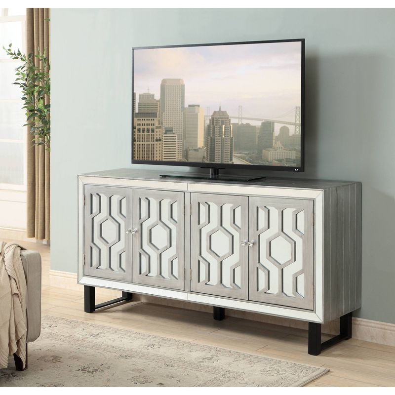 Eloise 4 Door Media Credenza TV Stand for TVs up to 74" Pewter - Treasure Trove Accents