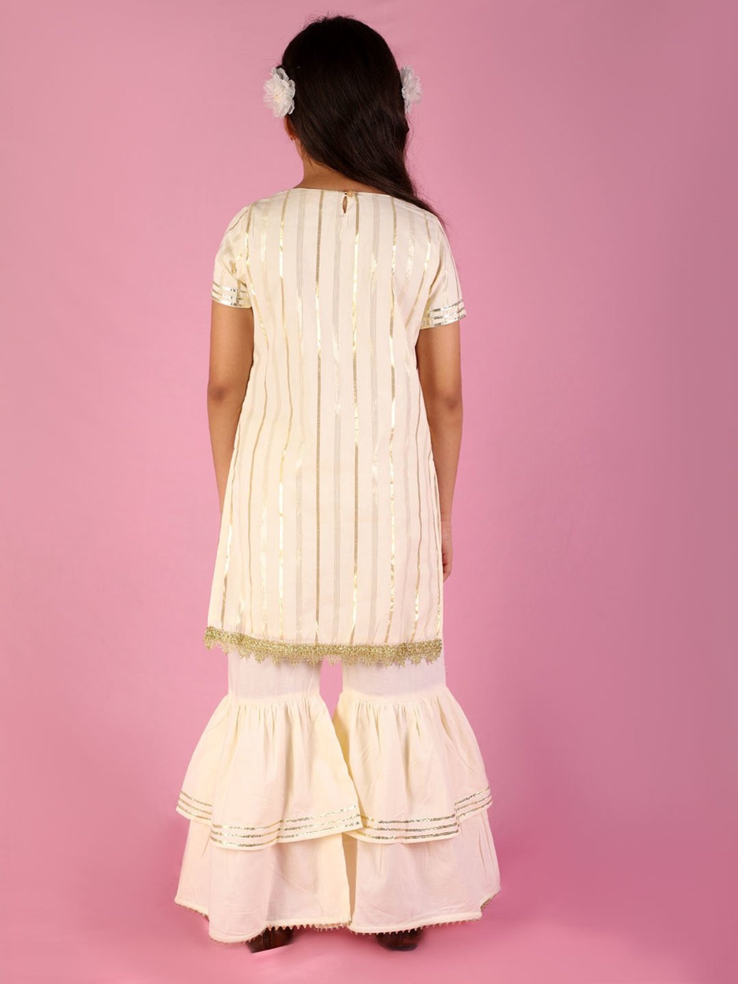 Lil Drama Kids Off white Lace Kurta with Sharara