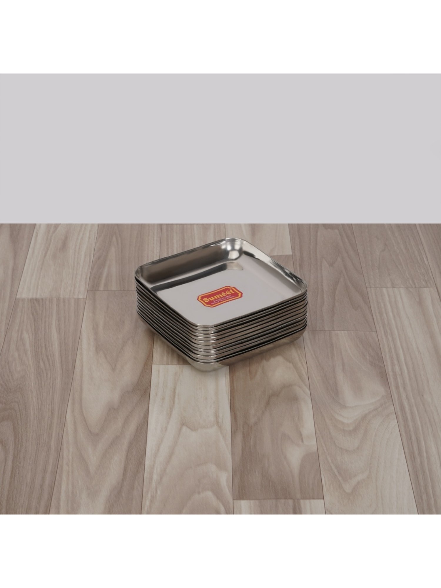 Sumeet S.S. Small Square Shape Plate/Dessert Plate/Halwa Plate Set of 12pcs, 12.5cm dia, Silver