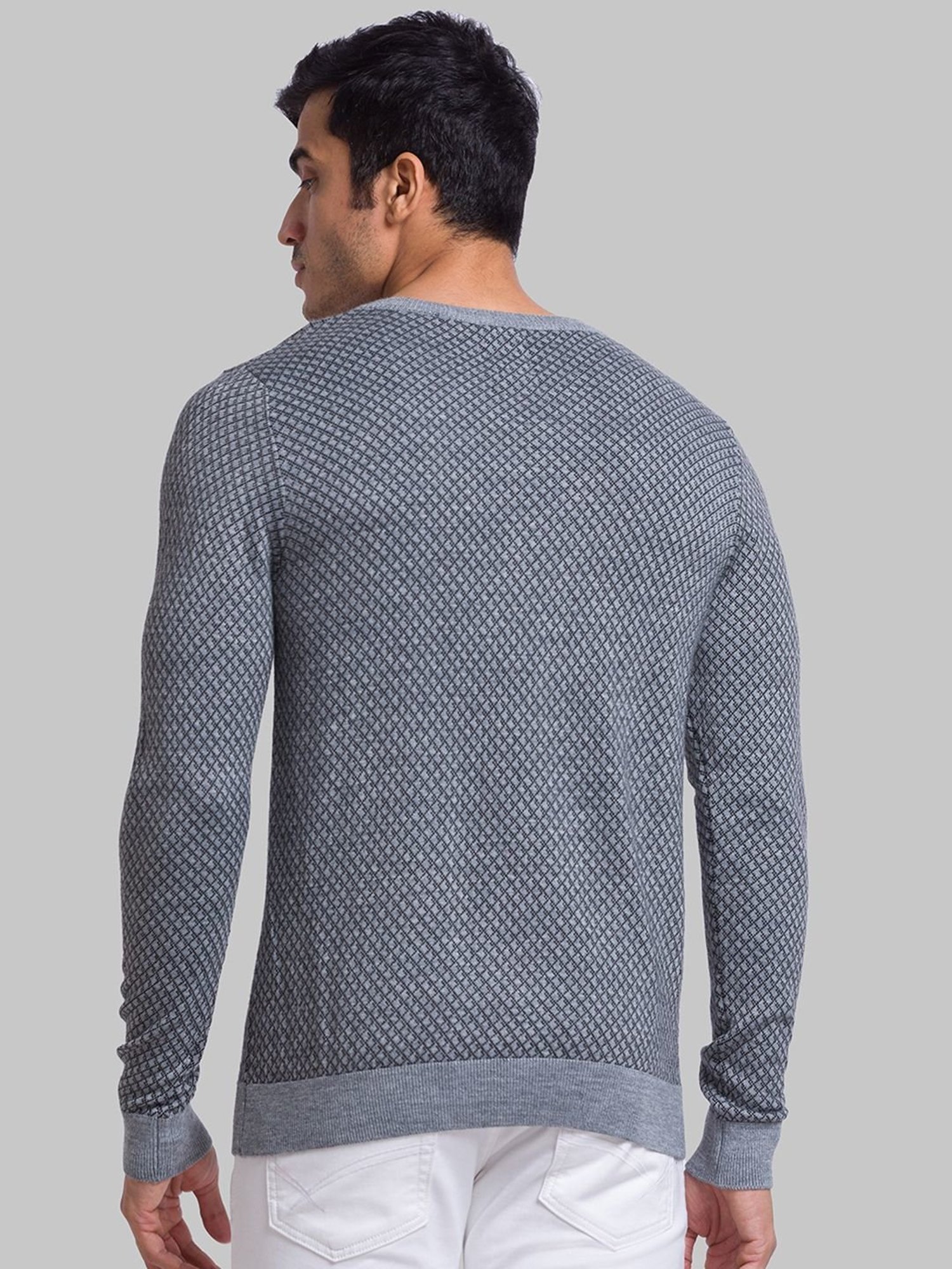 Parx Grey Regular Fit Checks Sweater