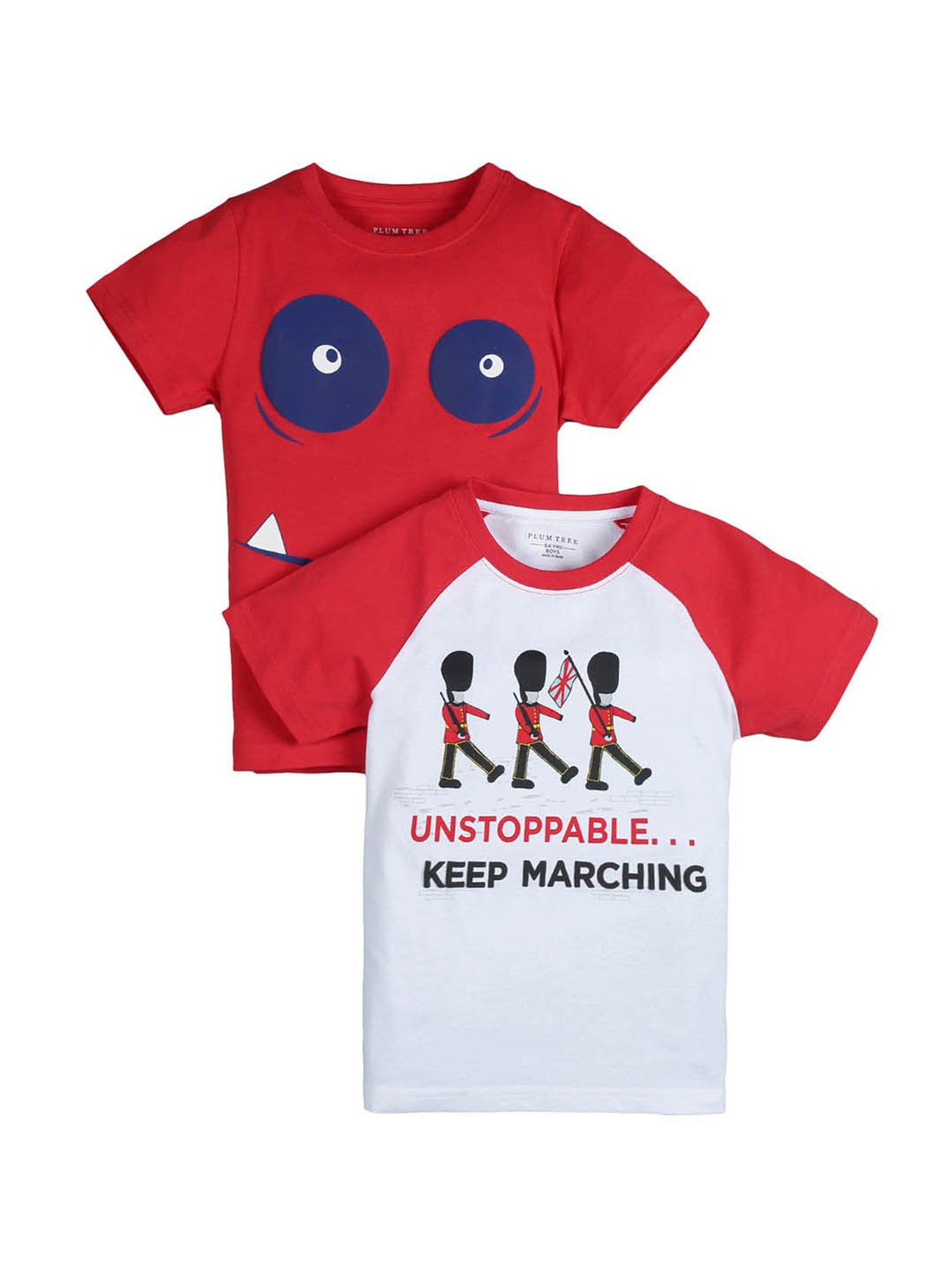 Plum Tree Kids Red & White Printed T-Shirt (Pack Of 2)