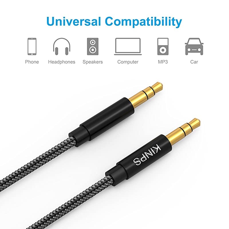 Audio Auxiliary Stereo Audio Cable 35mm Stereo Jack Male to Male Stereo Jack Cord for Phones Headphones Speakers Tablets PCs MP3 Players and More 10FT 3M Black