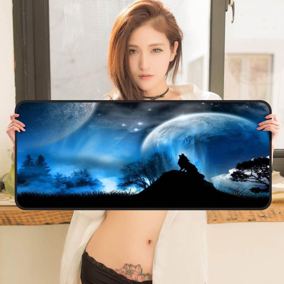 Large Gaming Mouse Pad with Nonslip Base|Extended XXL Size, Heavy|Thick, Comfy, Waterproof & Foldable Mat for Desktop, Laptop, Keyboard, Consoles & More|Enjoy Precise (Wolf 3pcs)