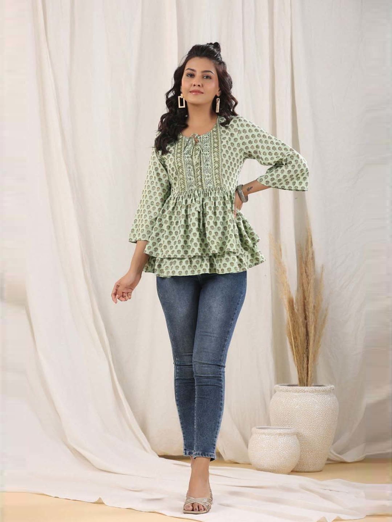 Rain and Rainbow Green Printed Tunic