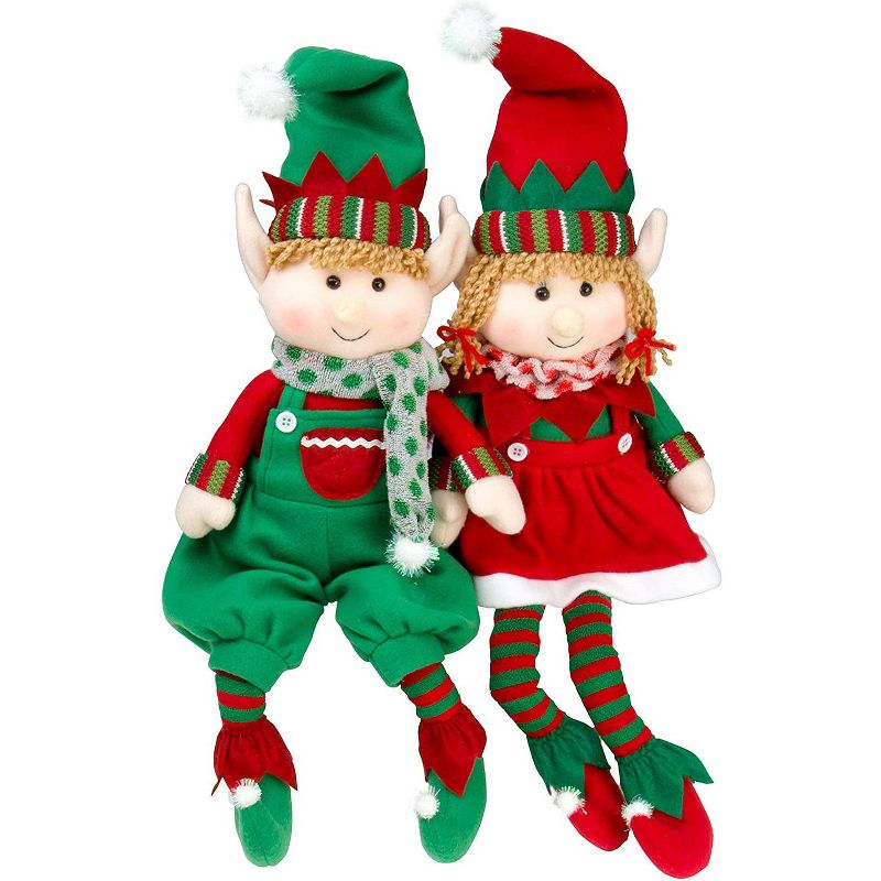 SCS Direct Elf Plush Christmas Stuffed Dolls - 12", Set of 2