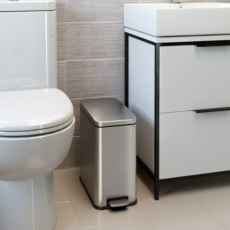 iTouchless SoftStep Step Pedal Bathroom Trash Can with AbsorbX Odor Filter 3 Gallon Silver Stainless Steel