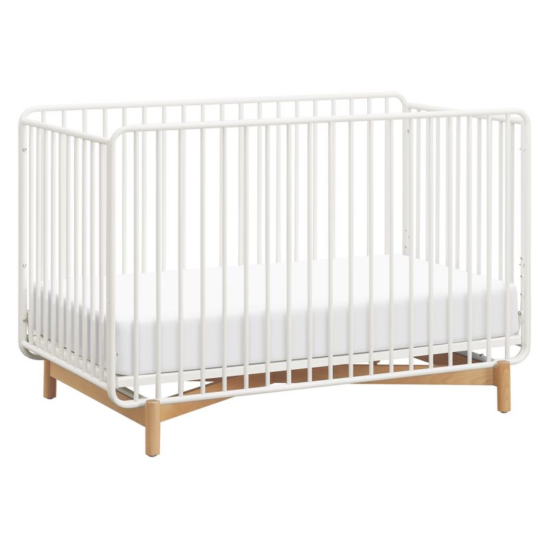 Babyletto Bixby 3-in-1 Convertible Metal Crib with Toddler Bed Conversion Kit - Warm White/Natural Beech