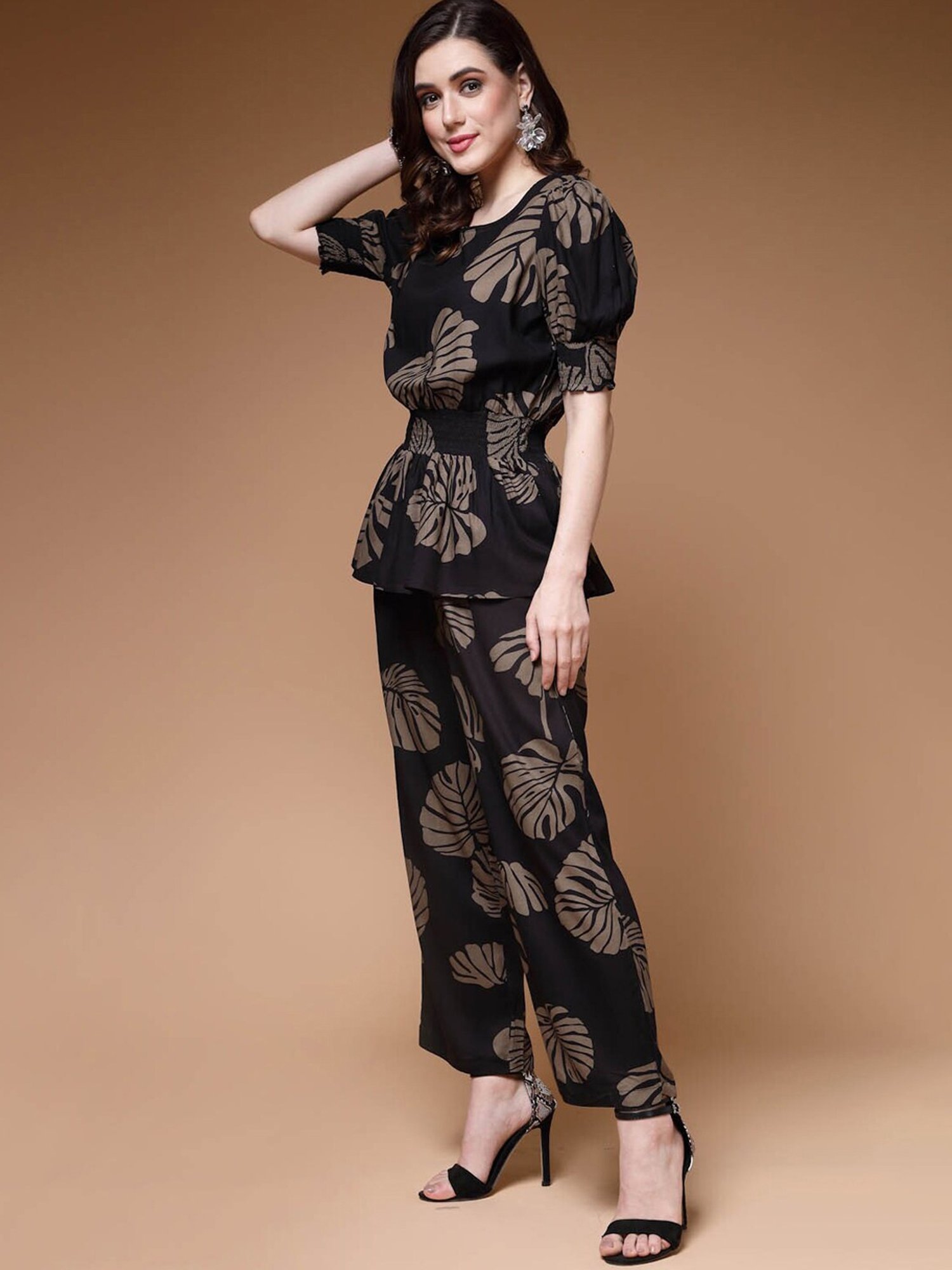 Melon by PlusS Black Floral Print Top Pant Set