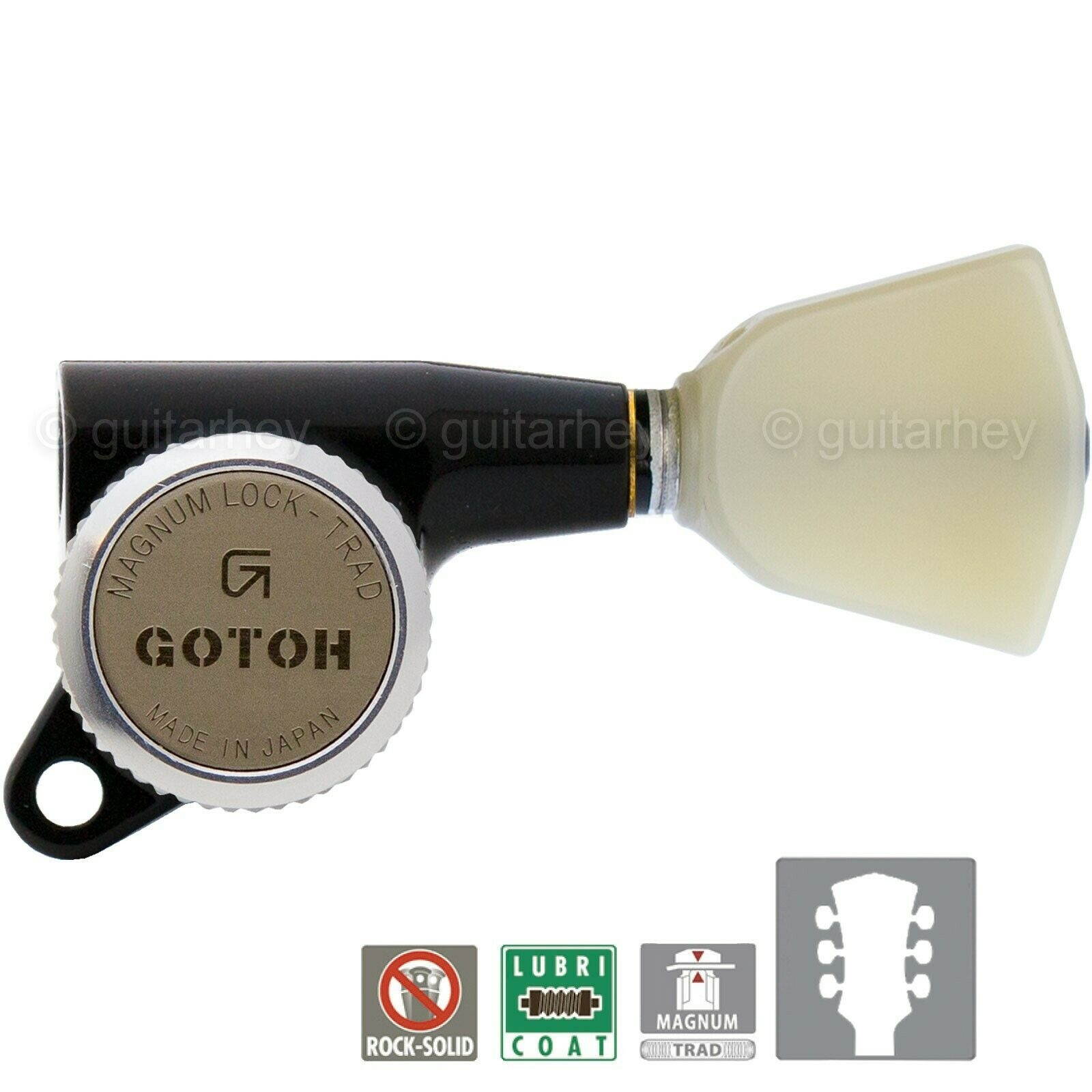 NEW Gotoh SG381-P4N MGT Locking Tuning Keys w/ Keystone Buttons Set 3x3 - BLACK