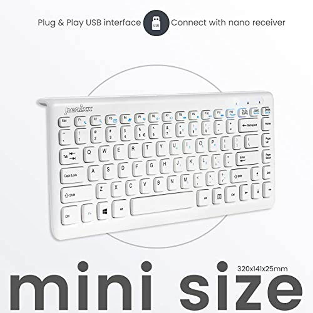 Perixx PERIDUO-712 Wireless Mini Keyboard and Mouse Set, Portable Compact Size 13 Multimedia Hot Keys Keyboard and 1000 DPI Optical Mouse Combo, Black, US Layout