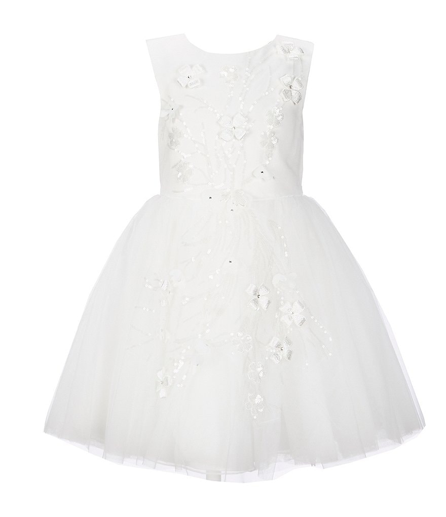 Us Angels Little/Big Girls 4-10 Flower-Applique Satin/Mesh Fit-And-Flare Dress