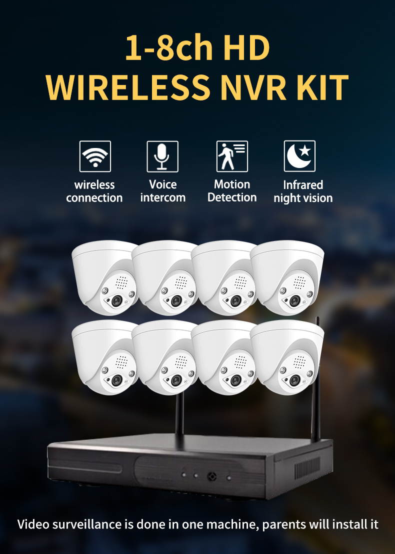 3MP 8-CH Wifi connection remote monitoring protection infrared night vision two-way voice intercom smart humanoid detection CCTV surveillance camera security system kit