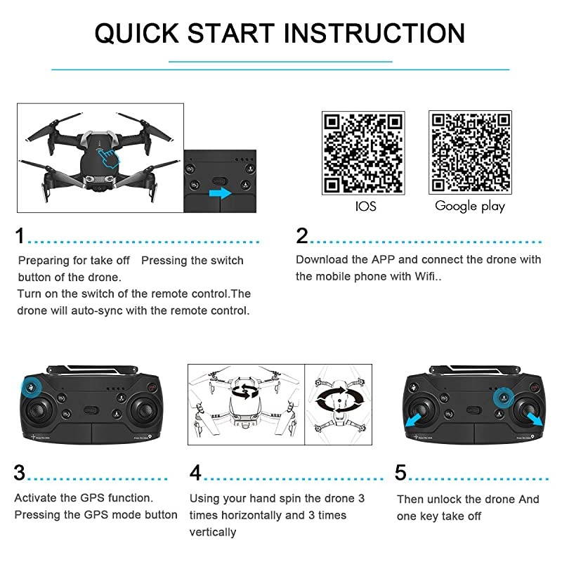 GPS Drones with Camera 1080P for Adults,  E511S WiFi FPV Live Video with 1080P Adjustable Wide-Angle Camera and GPS Return Home, 16 Mins Long Flight Time RC Quadcopter Helicopter