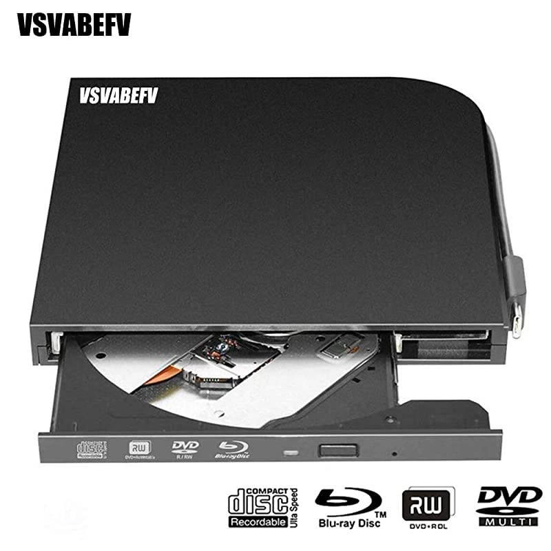 External Blu Ray DVD Drive Burner Player USB3.0 Type-C Dual interfaces Portable Slim Automatic Slot-Loading CD/DVD-RAM/BD-ROM Superdrive +/- RW Reader with High Speed Data for Laptop PC