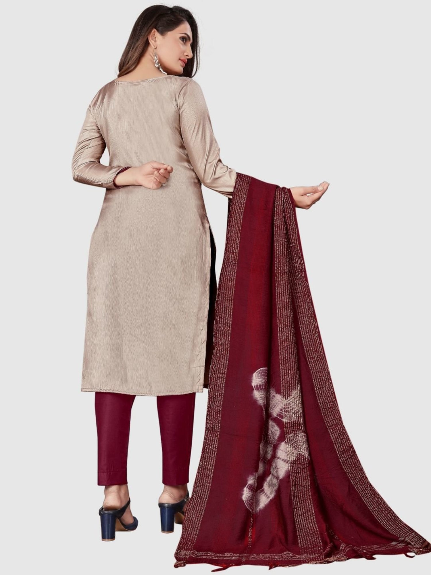 APNISHA Beige Embroidered Unstitched Dress Material