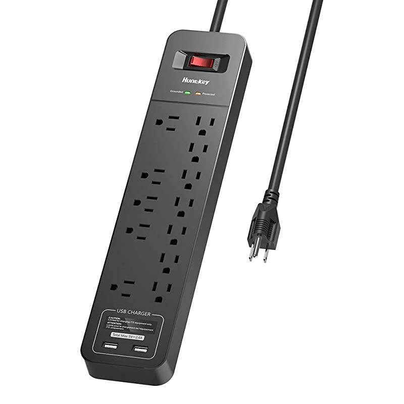 Power Strip Surge Protector  12 Overload Protection Outlet and 2USB Port 6Foot Heavy Duty Extension Cord for Home Office Hotel 2390 Joule