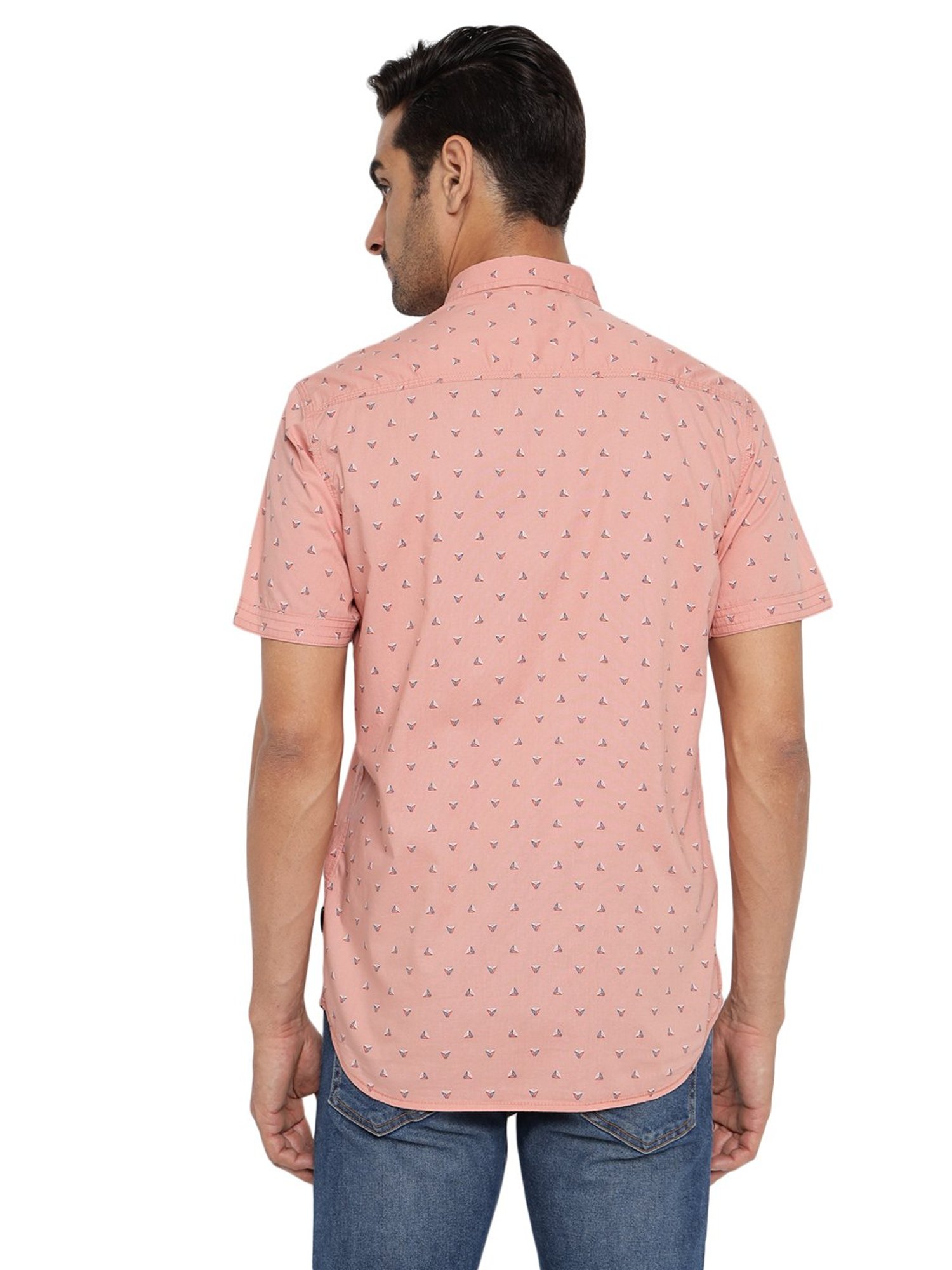 Red Chief Peach Slim Fit Printed Shirt