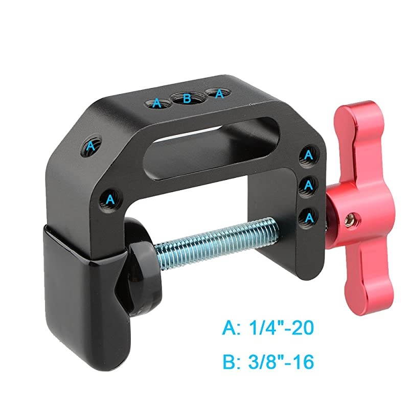 C-Clamp with 1/4 and 3/8 Thread Hole for Camera Monitor(Red T-Handle)