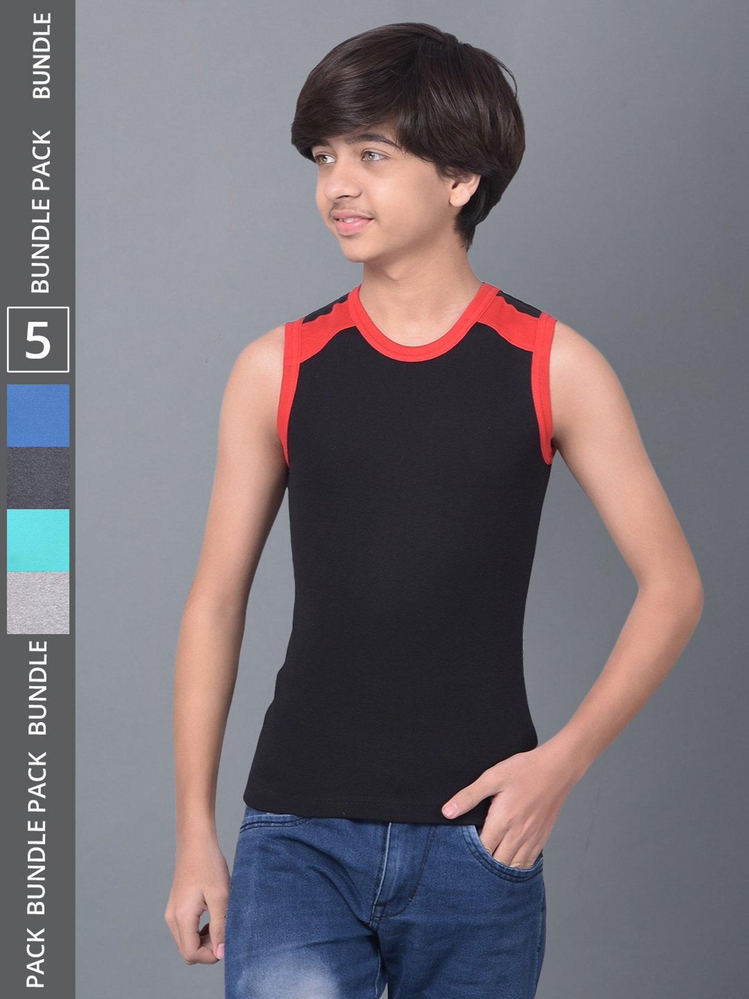 Dollar Bigboss Boys Multicolor Solid Gym Vest (Pack Of 5)