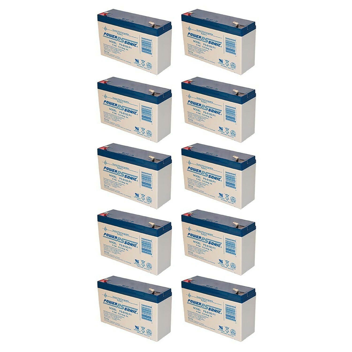 Power-Sonic 10 Pack - PS-6100 6V 12AH Replacement Battery for APC Smart UPS 800R