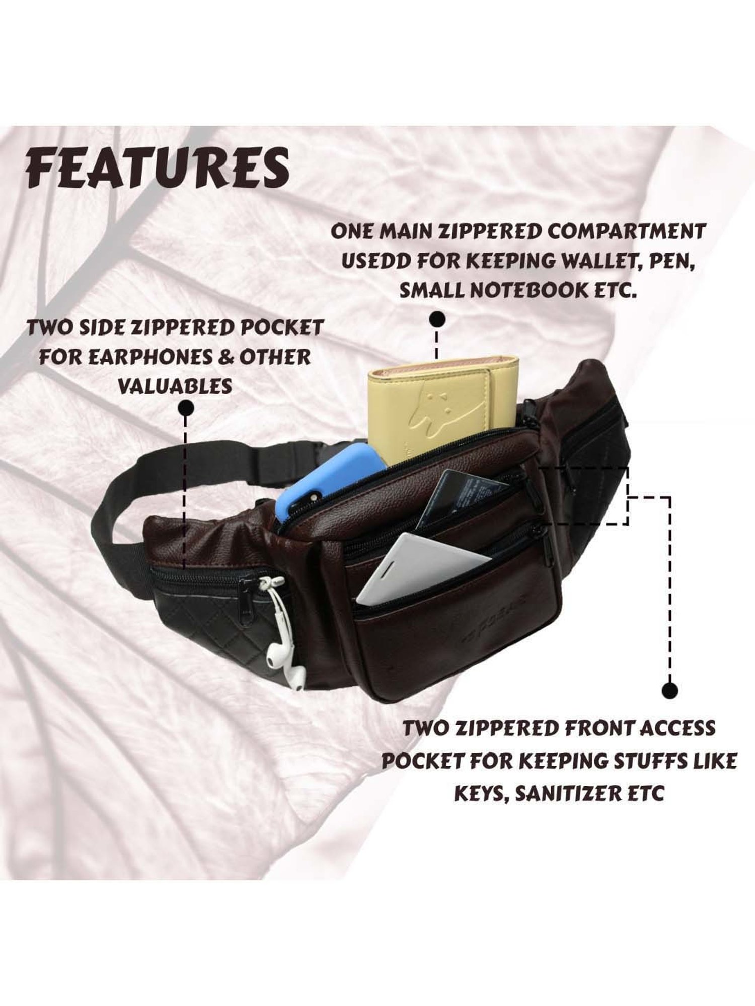 F Gear Brown Solid Waist Pouch