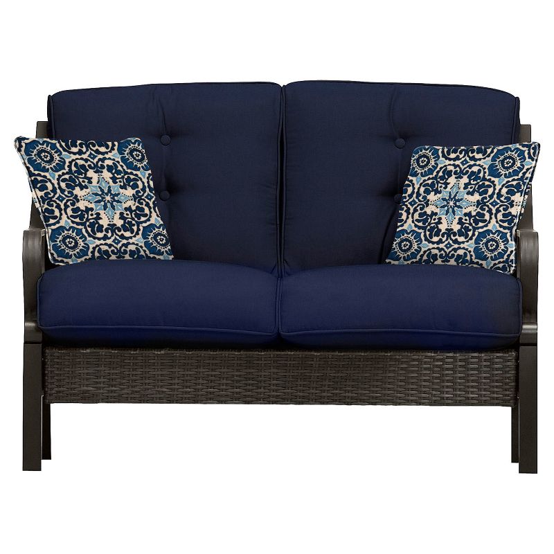 Venture 4pc All-Weather Wicker Patio Chat Set w/Fire Pit - Navy Blue - Hanover