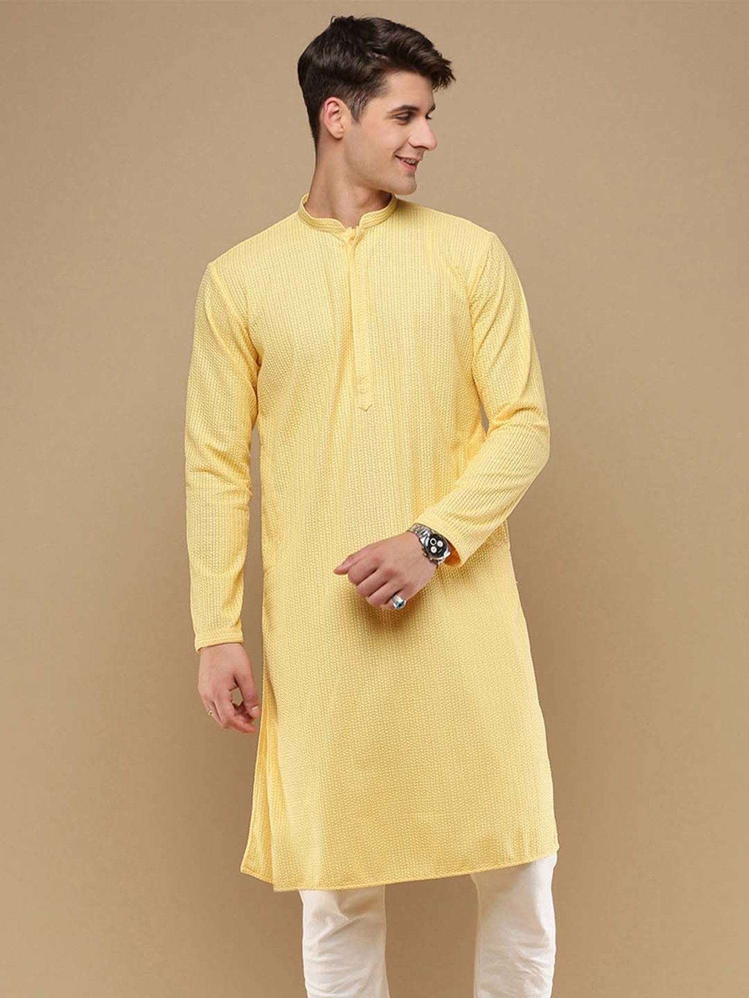 Manthan Red Full Sleeves Solid Kurta