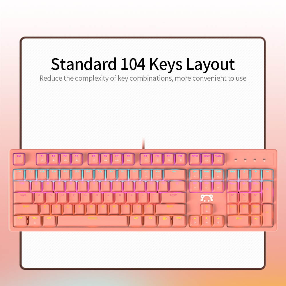 DaiDai STK131 USB Wired Mechanical Keyboard Mixed Light Keyboard 104 Keys Gaming Office Keyboard Ergonomic Design Pink (Red Switch)
