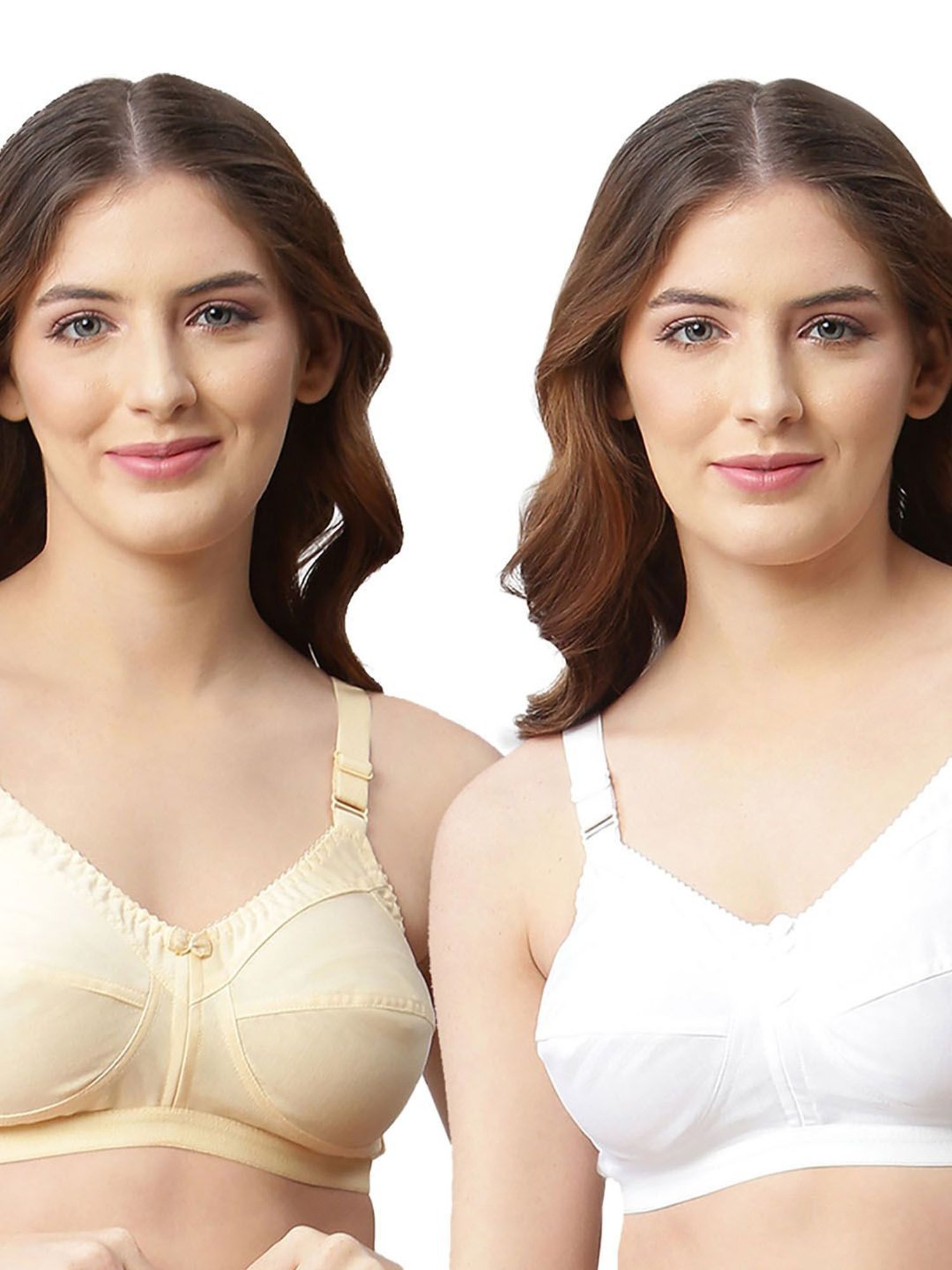 Cukoo White & Beige Cotton Full Coverage Bra (Pack Of 2)