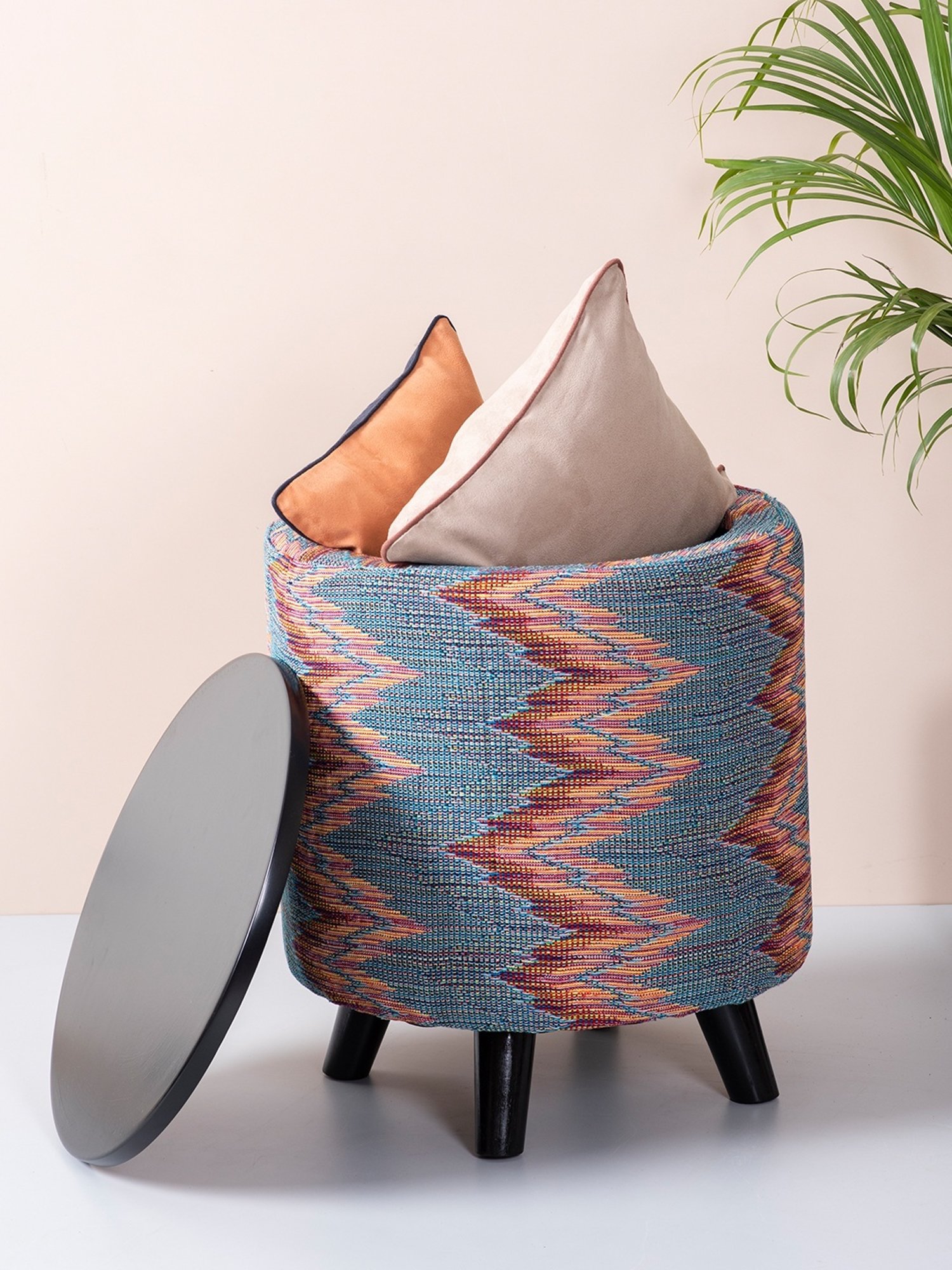 Chumbak French Sahara Solid Mustard Yellow Wood Ottoman