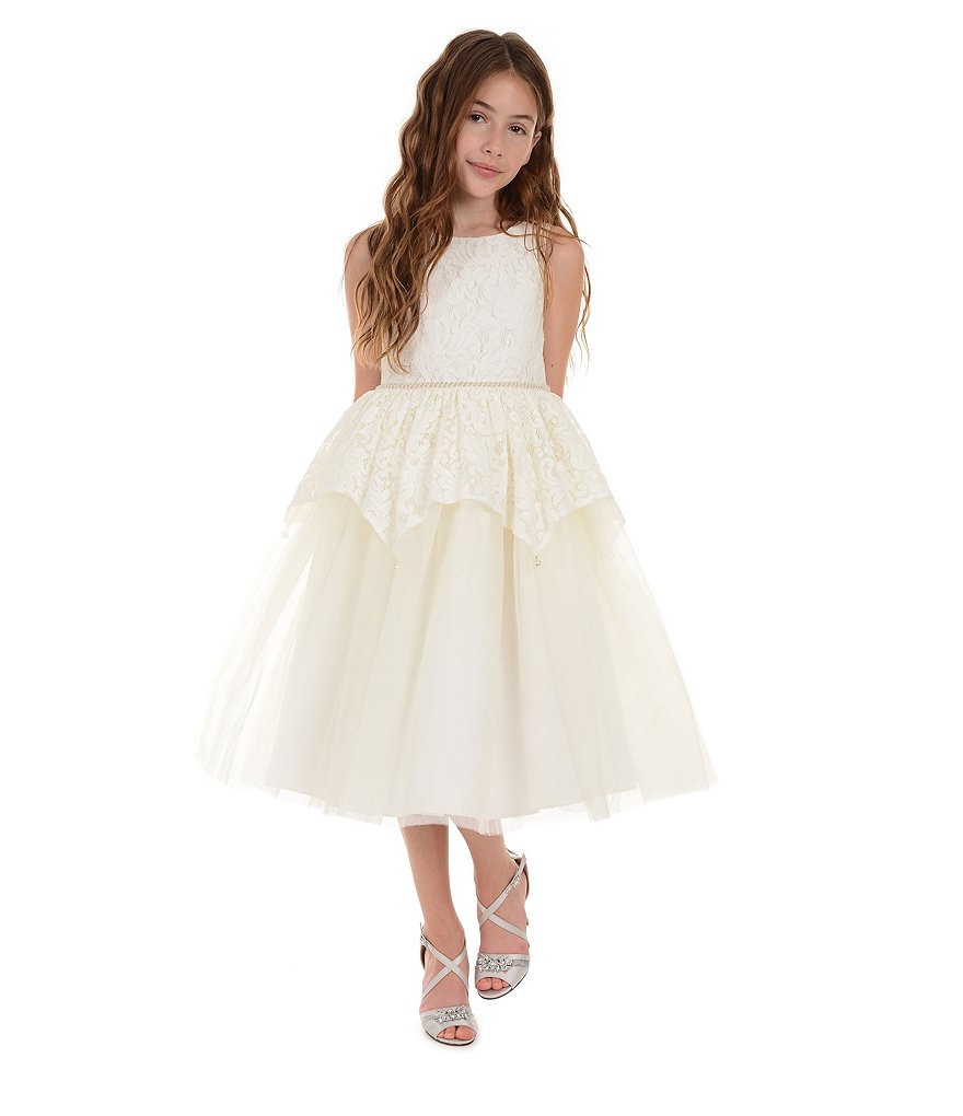 Badgley Mischka Big Girls 7-16 Jeweled Lace Peplum Fit & Flare Dress