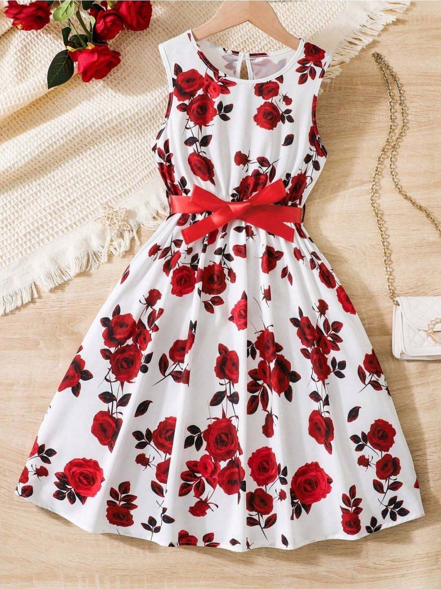 Bolly Lounge Girls Red & White Floral Dress