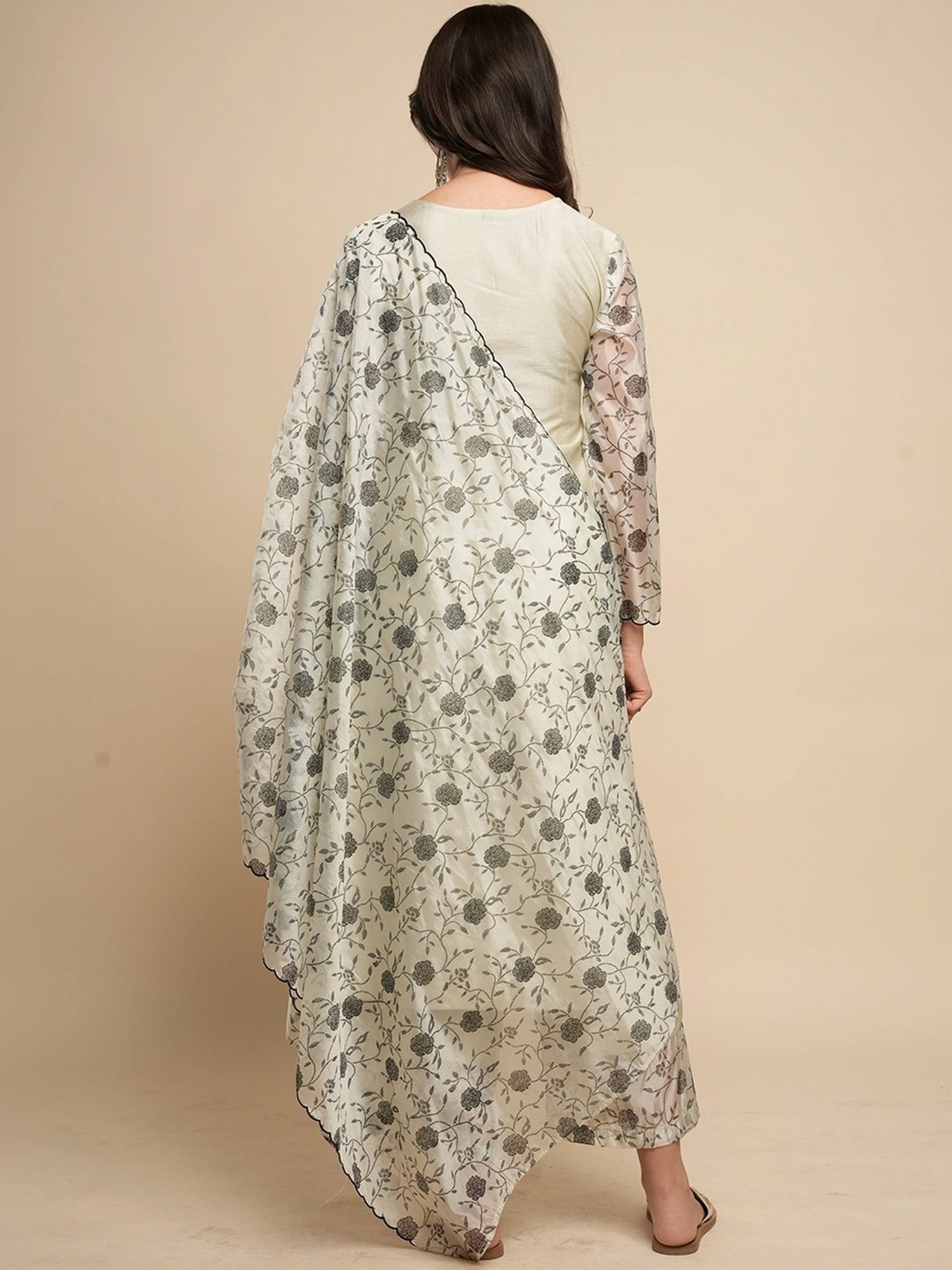Heeposh Beige Printed Kurta Pant Set With Dupatta