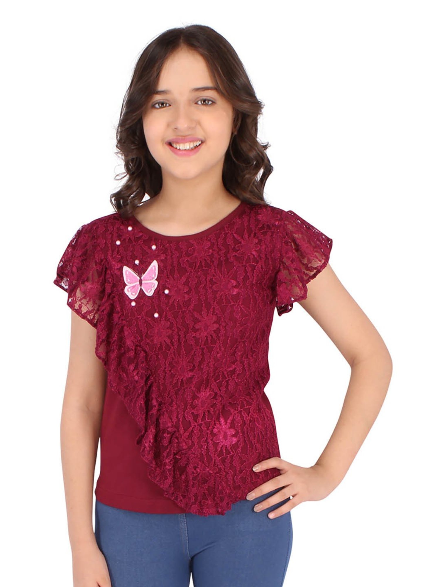 Cutecumber Kids Maroon Self Design Top