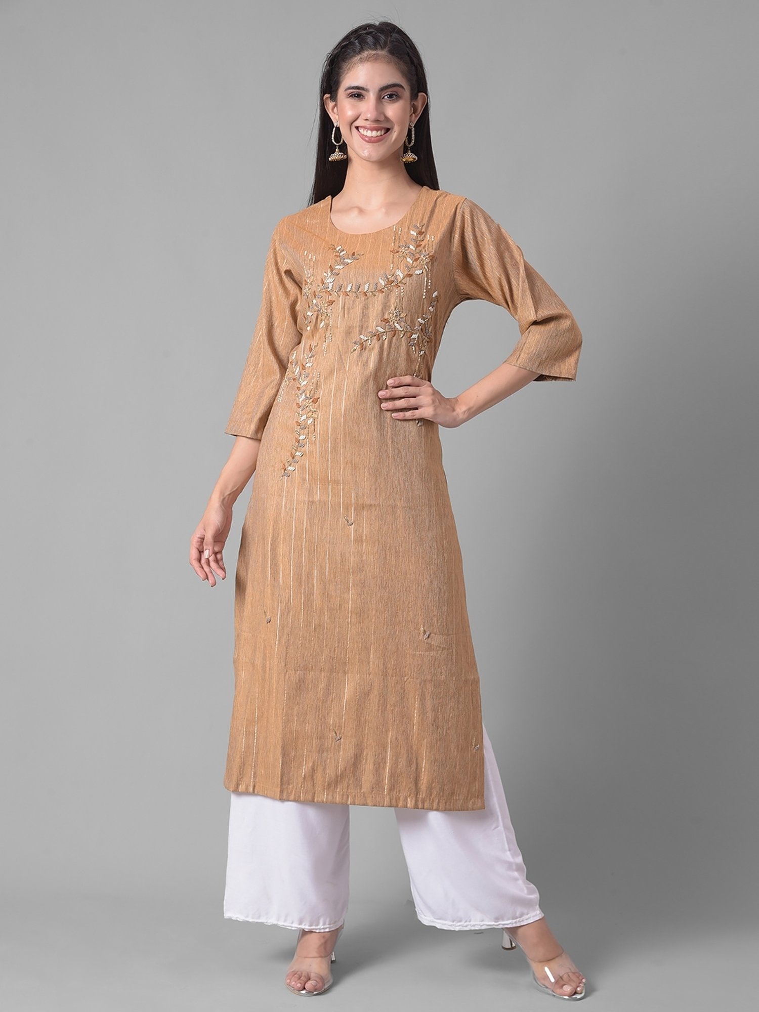 Dollar Missy Beige Embroidered Straight Kurta