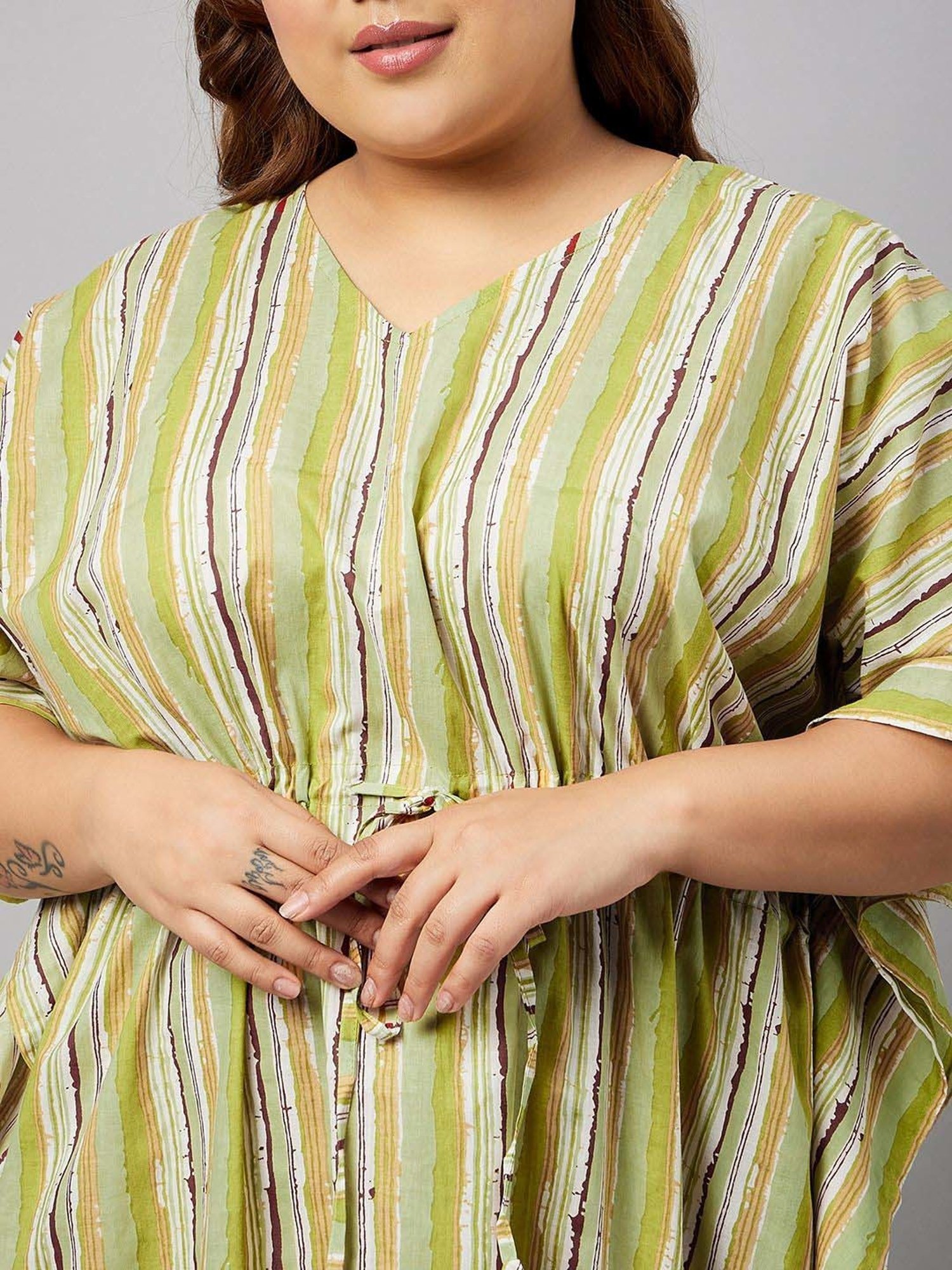 Secrets By ZeroKaata Green Cotton Printed Kaftan