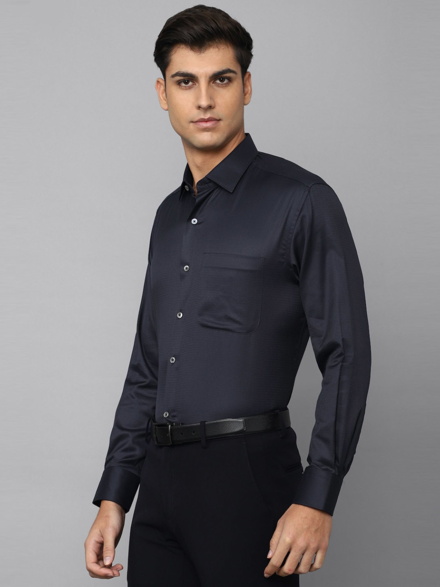 Luxure By Louis Philippe Black Cotton Regular Fit Texture Shirt