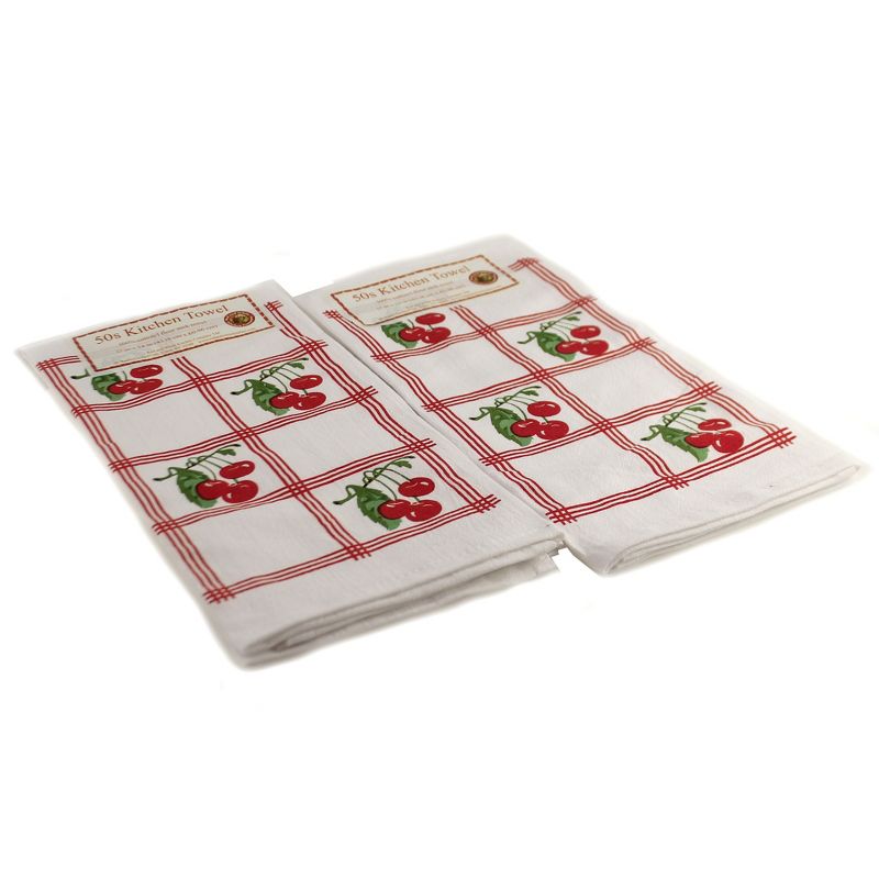 Tabletop 24.0" Country Cherries Red Set/2 100% Cotton 50S Design Retro Red And White Kitchen Company  -  Kitchen Towel