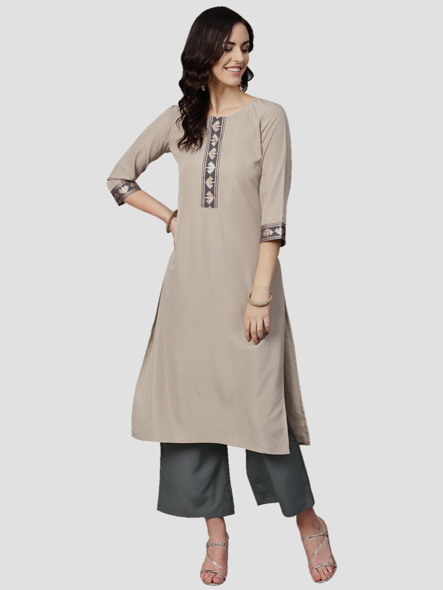 Ziyaa Beige Straight Kurta