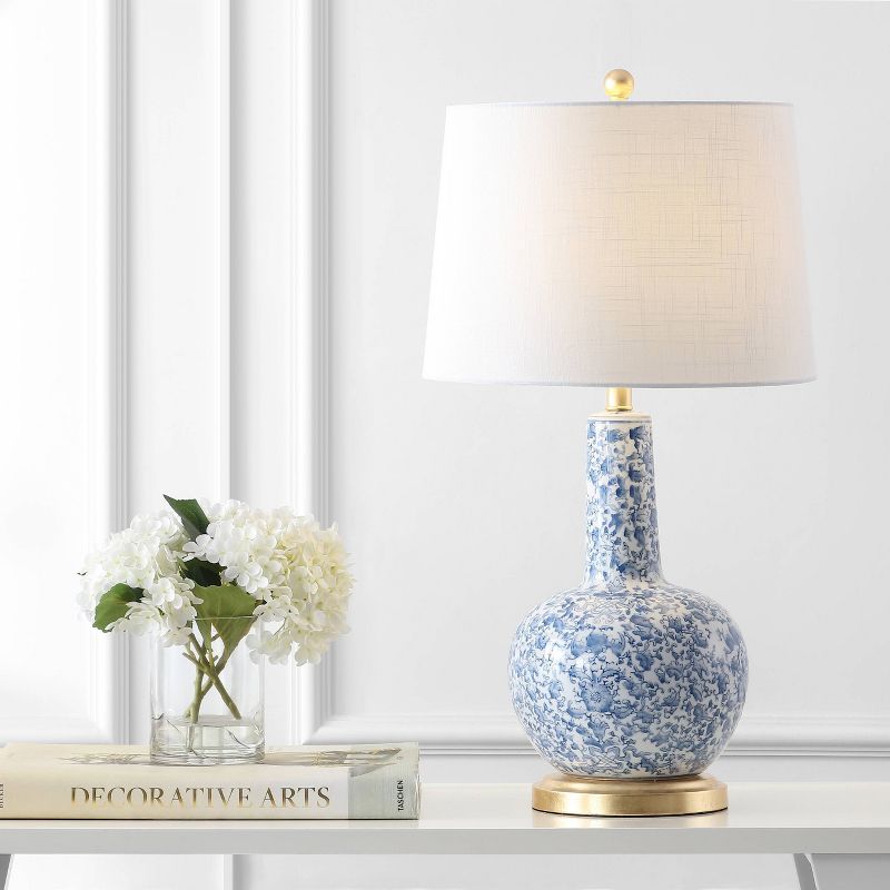30" Ceramic and Iron Chinois Classic Cottage Table Lamp (Includes LED Light Bulb) Blue/White - JONATHAN Y