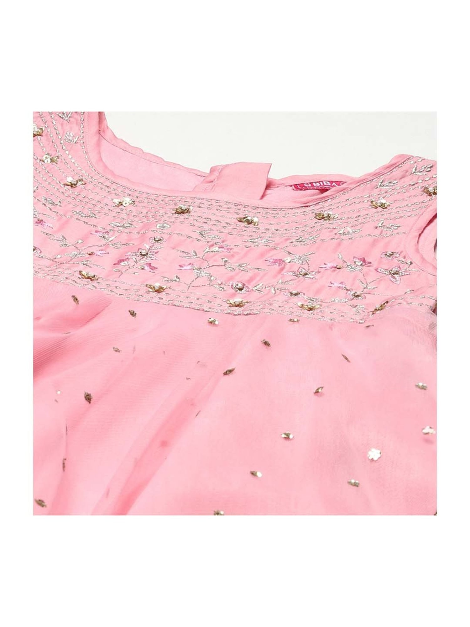 BIBA Girls Pink Embroidered Gown