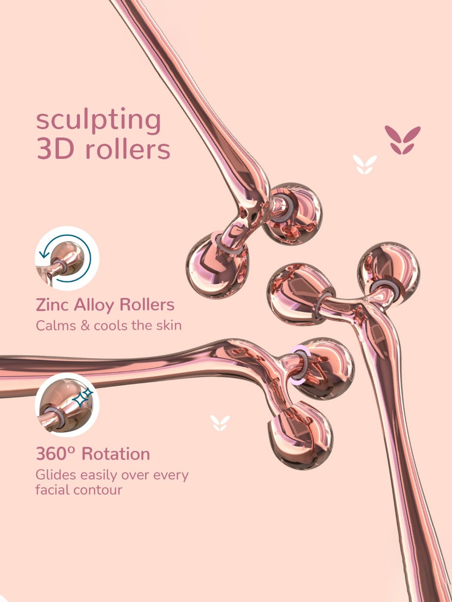 Caresmith Bloom Solid Metal Face Roller, Cooling Face Sculpting for Women (Rose Gold)