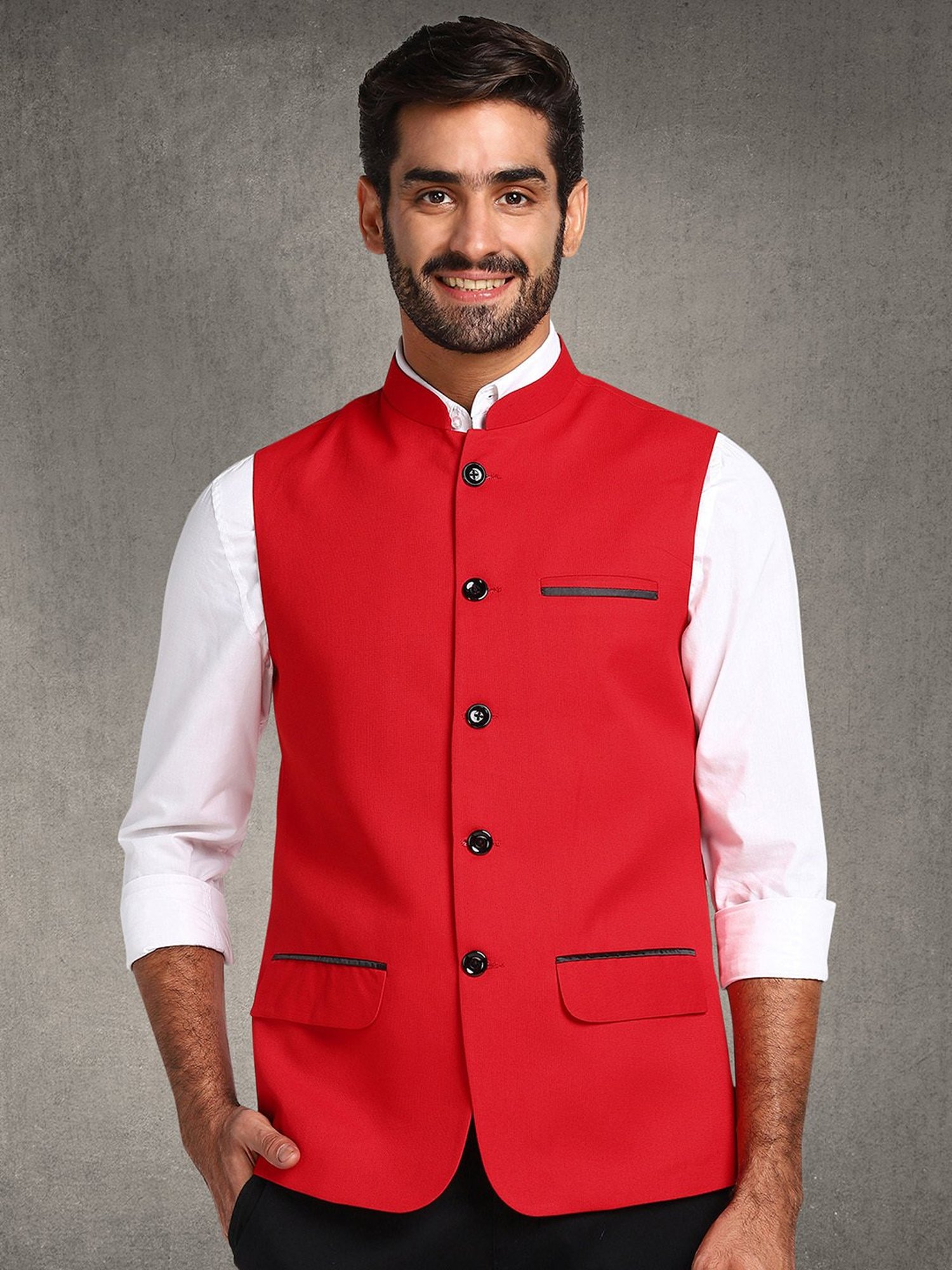 Hangup Plus Red Regular Fit Nehru Jacket