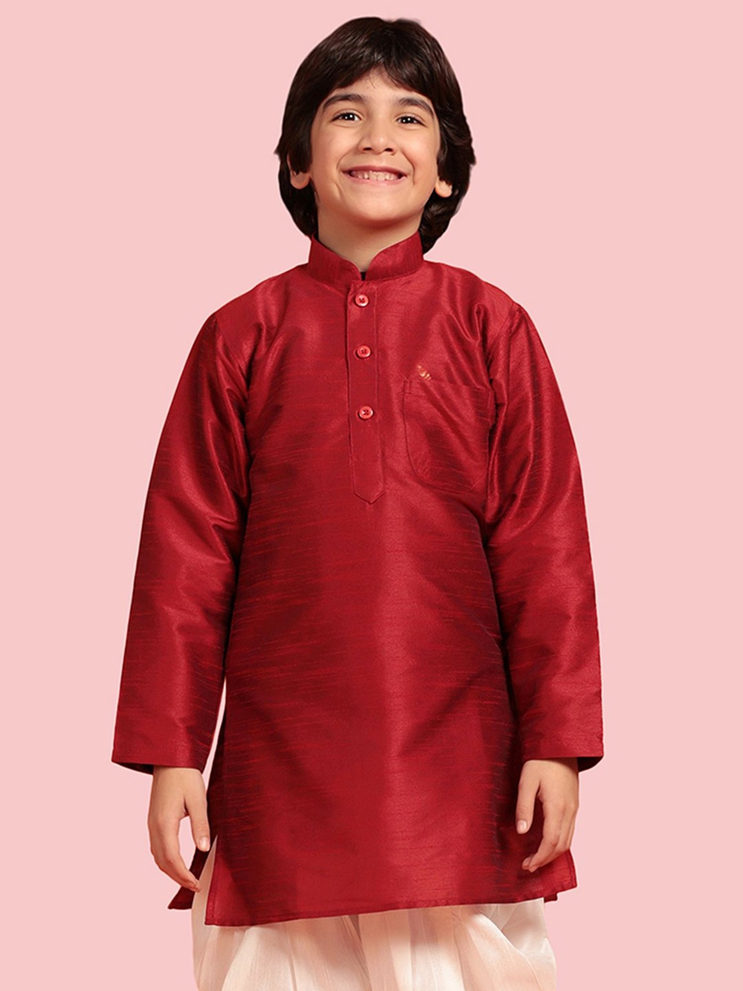 AJ Dezines Kids Maroon Textured Full Sleeves Kurta