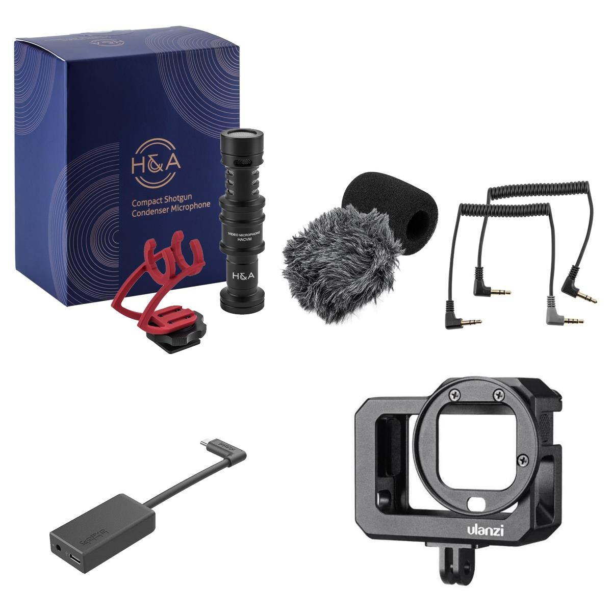H&A Video HA-CVMH On-Camera Microphone W/GoPro Pro Mic Adapter/Ulanzi G8-5 Cage
