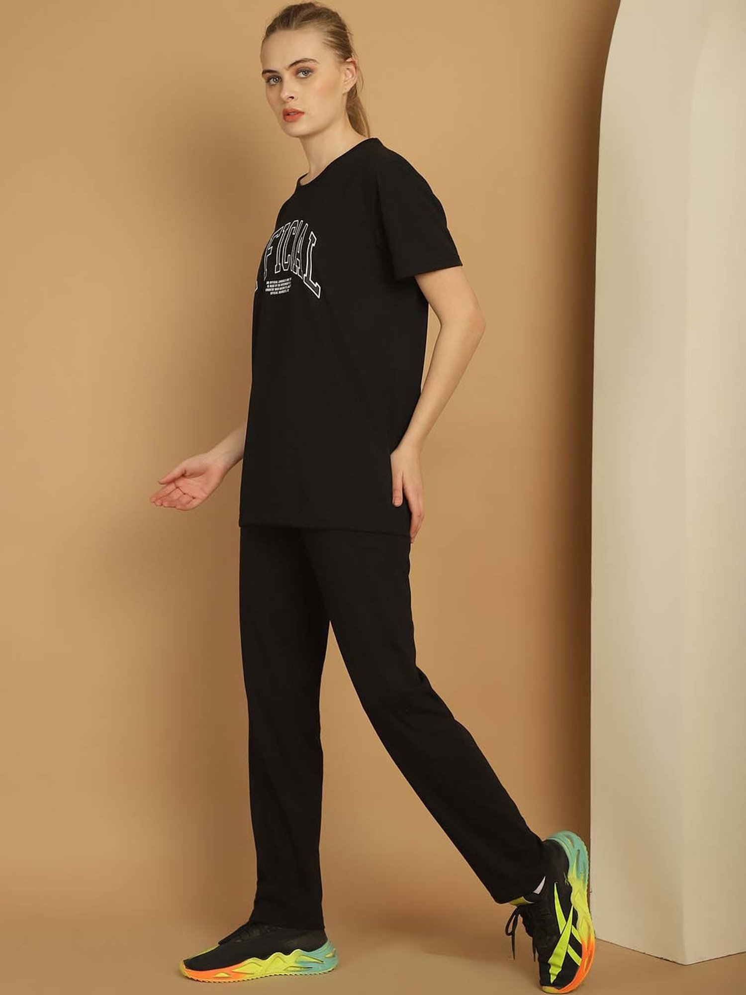 Vimal Jonney Black Cotton Printed Sports T-Shirt Track Pant Set