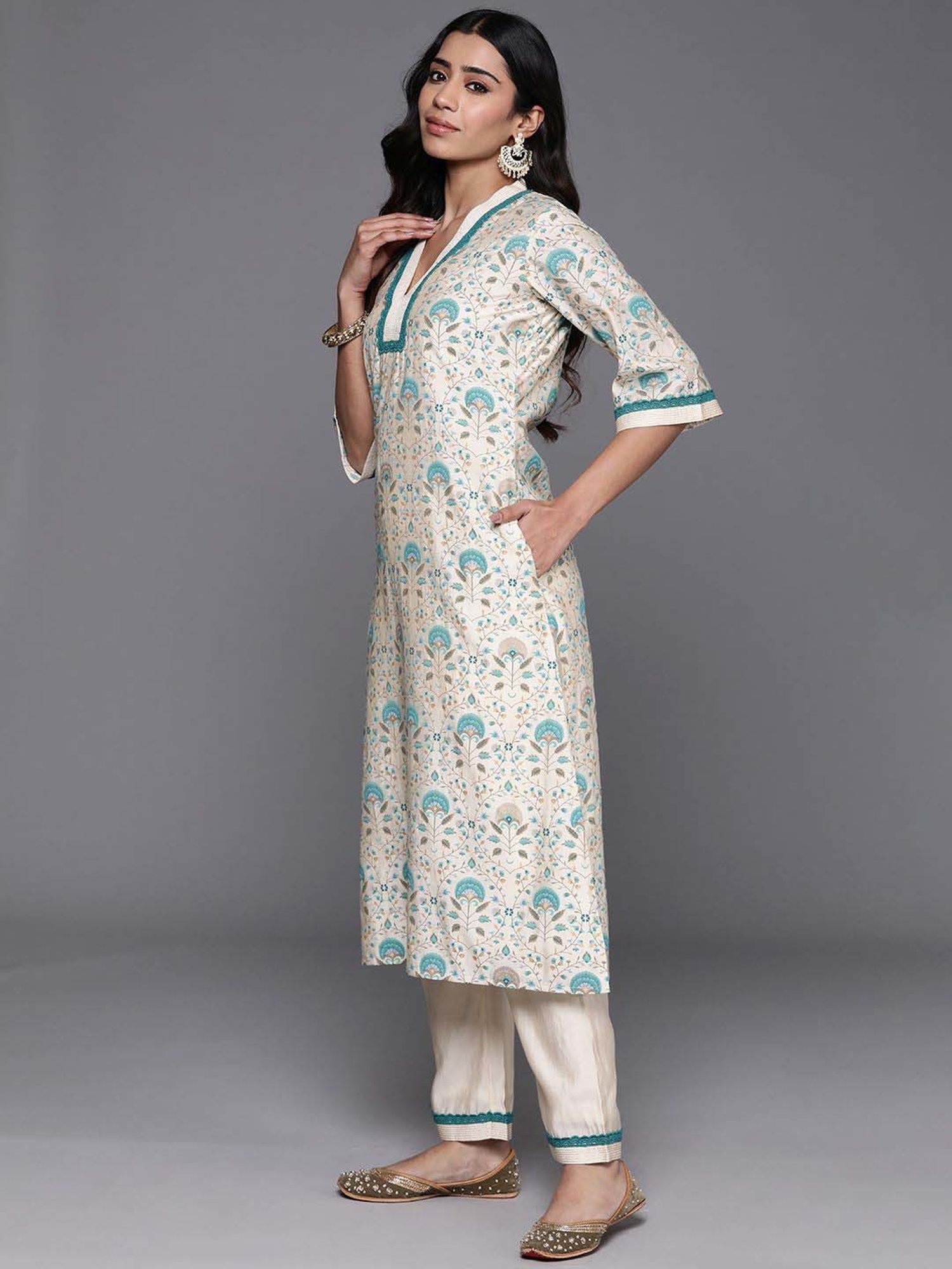Libas Blue Printed Kurta Pant Set