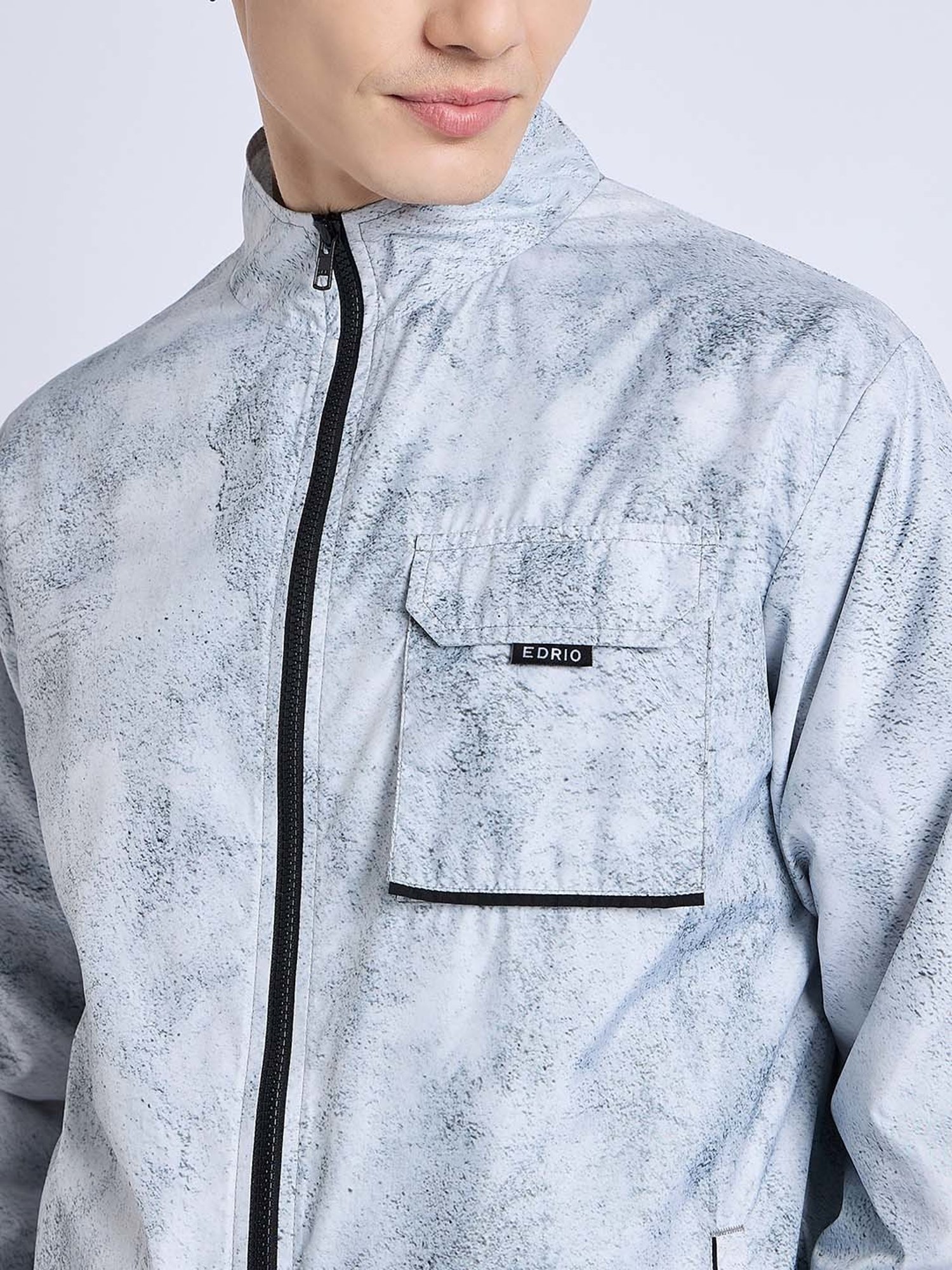 EDRIO Grey Regular Fit Printed Jacket