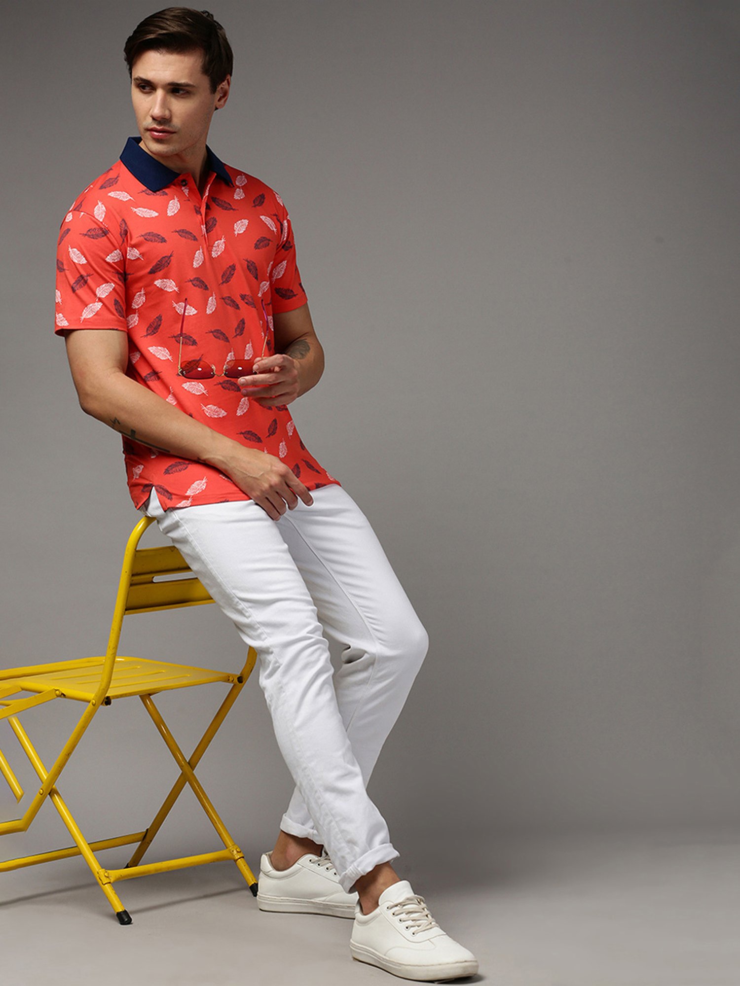 Kryptic Orange Regular Fit Printed Cotton Polo T-Shirt